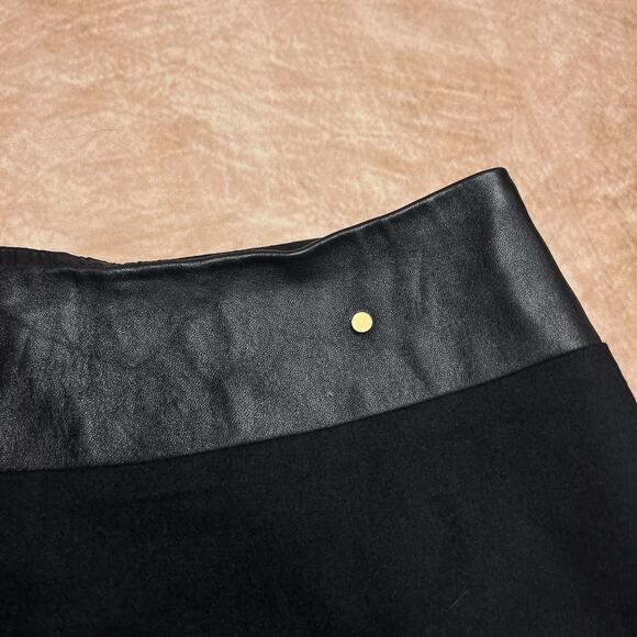 Vintage Y2K Banana Republic Leather Trim Italian Wool Skirt Black Pencil Euro - Picture 3 of 6